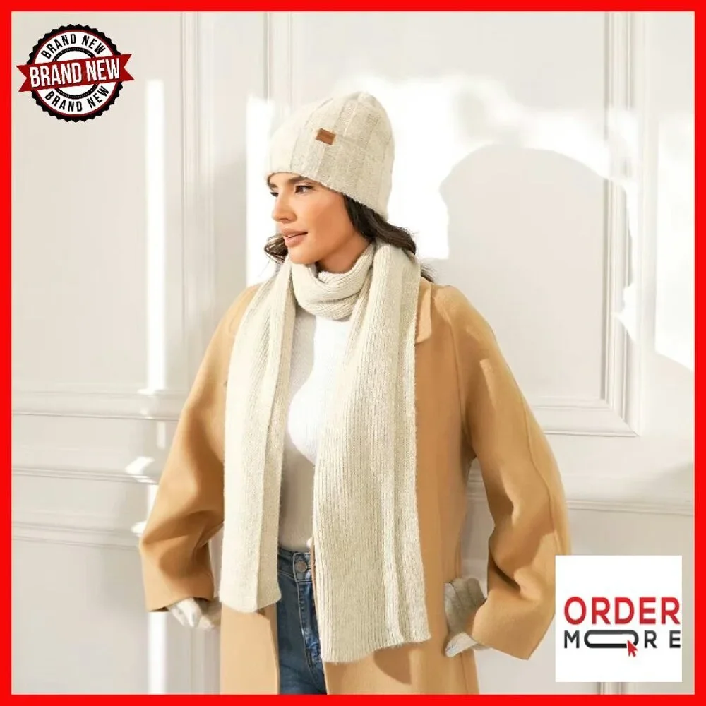 Premium Winter Beanie Scarf Gloves Set Touchscreen Warm Unisex